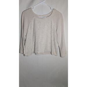 Fossil‎ Womens 3/4 Sleeve Wool Blend Sweater M artsy Minimalist Beige Textured